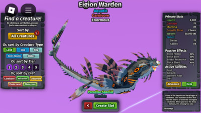 Eigion Warden Species | Creatures of Sonaria | Roblox