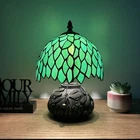 Tiffany Style Mini Table Lamp Green Stained Glass Leaves LED Bulb Include 12”H