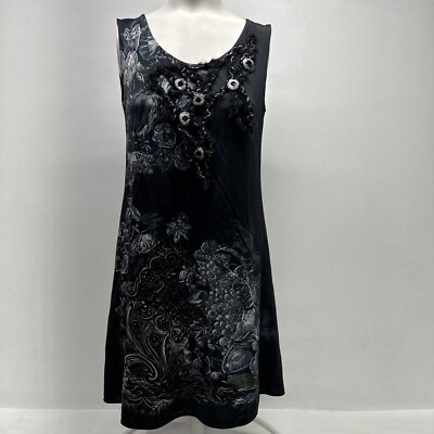 Save The Queen Dress Midi Sleeveless Stretch Floral Art Black New NWT Size Small