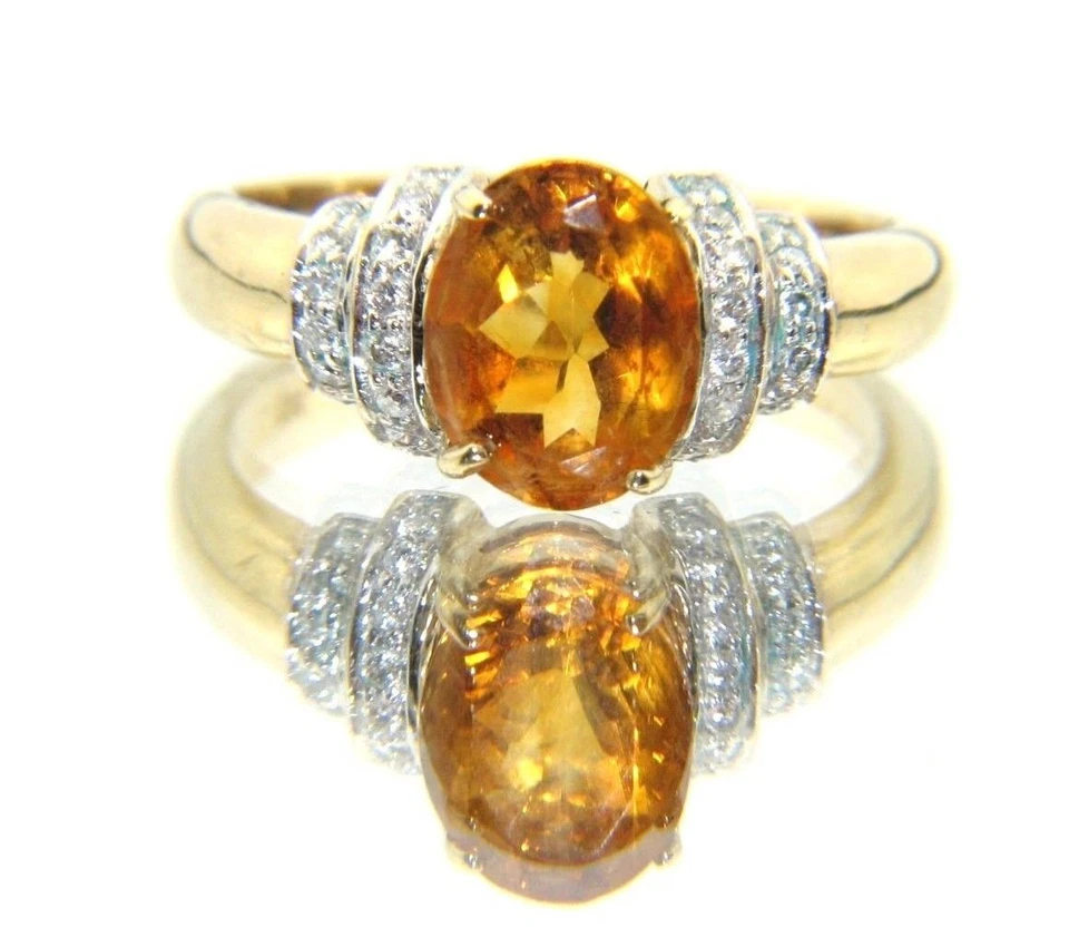 Mujer / 9ct/9carat Anillo Oro Amarillo Con Citrina y Diamante Piedras Talla M - Imagen 4 de 4