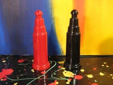Pushbutton Automatic Red & Black Plastic Art Deco Style Salt & Pepper Shaker Set