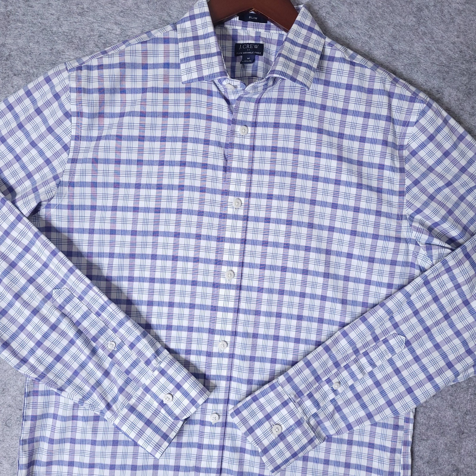 J.Crew Men's Medium Slim Fit Purple Plaid Flex Long Sleeve Button-Up Shirt