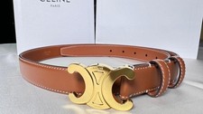 CELINE MEDIUM TRIOMPHE BELT IN NATURAL, BROWN CALFSKIN YELLOWISH BROWN BELT 85
