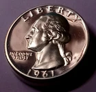 🟅 1961 BU PROOF 90% Silver Wash. Quarter 25¢