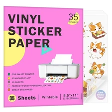 Clear Printable Vinyl Sticker paper for Inkjet Printers 35 sheets (8.5x11)-Tr...