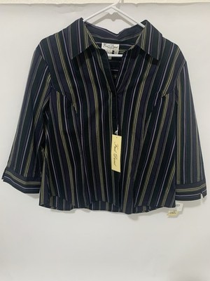 NEW Fred David Vintage Button Down Pinstripe Blouse Women s XL VTG NWT Retro