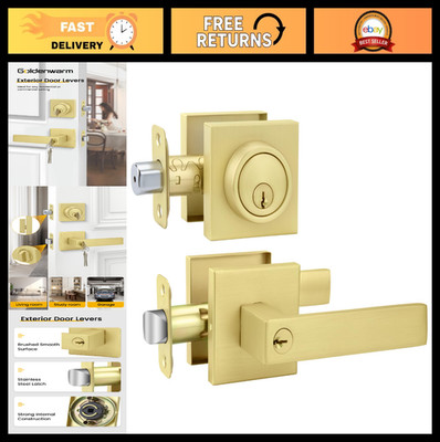 Heavy Duty Gold Exterior Door Lock Set - Zinc Alloy Front Handle & Deadbolt