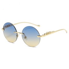Oversized Mens Women Round Hip Hop Sunglasses Luxury Gold Rimless Shades Glasses