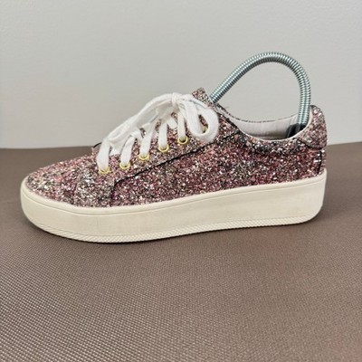 Steve Madden Bertie-G Glitter Fashion Round Toe Lace-up Platform Sneaker Size 8M