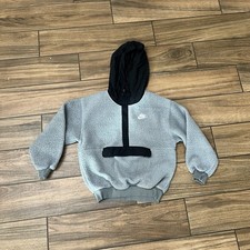 Nike Sherpa Fleece Half Zip Hoodie Gray Black Youth Medium