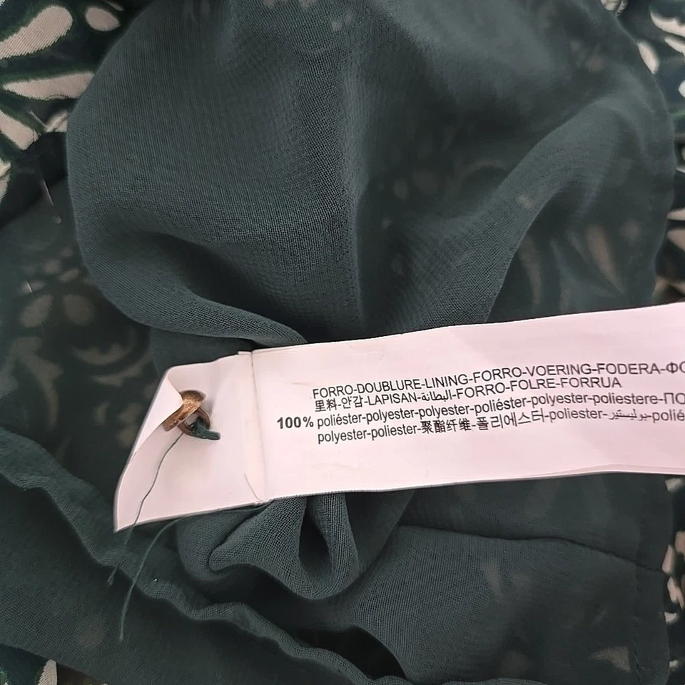 ZARA Green Floral Print Button Down Midi Chiffon Shirt Dress Lined Size XXL - Image 4 of 4