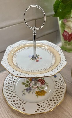 2 Etagen sorgfältig ausgewähltes Paragon und deutsches Bone China Kuchenständer