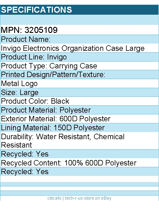 Case Logic 3205109 Invigo Carrying Case Electronic Equipment, Cable, Earbud - Image 4 of 4