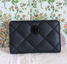 Tory Burch Willa Matte Medium Leather Quilted Wallet Black