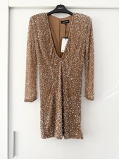 Retrofete Pamela Sequin Embellished Mini Dress 3/4 Sleeve Silver Nude Size M