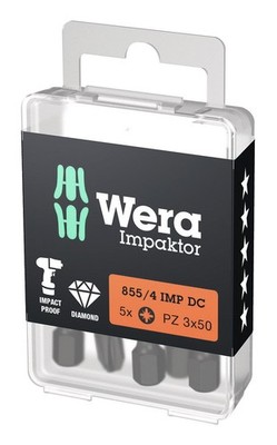 Wera Bit-Sortiment Bit-Box Impaktor 1/4'' DIN 3126 E6,3 PZ3 x 50 mm 5er Pack