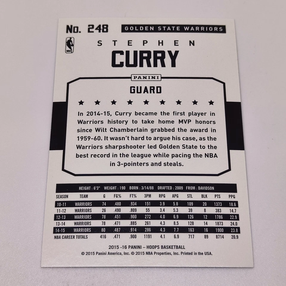 2015-16 Panini NBA Hoops Gold #248 STEPHEN CURRY!! - Image 2 of 2