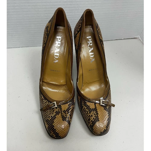 Scarpe Prada donna pelle di serpente stiletto tacco alto fibbia misura 6 5