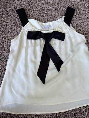 RSVP by Talbots 100% Silk Cream Sleeveless Blouse with Black Contrast Bow