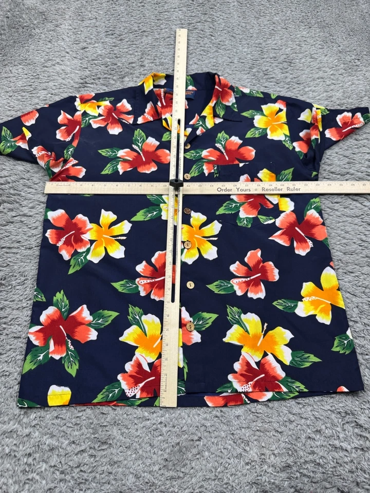 Camisa Hawaiana Roundy Bay Hombres Mediana Azul Marino Floral Trópico Playa Abotonada De Colección Foto 4 de 4