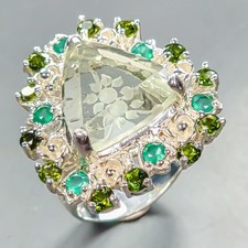 Gemstone 16 ct Natural Green Amethyst Ring 925 Sterling Silver Size 7.5 /R447640