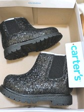 Carter's Bessy Black Ankle Boots Toddler Girls Sparkle Zip Size 4T Brand New