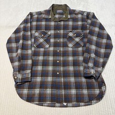 Pendleton Men's Wool Flannel Plaid Button-Front Shirt Pockets L USA MADE
