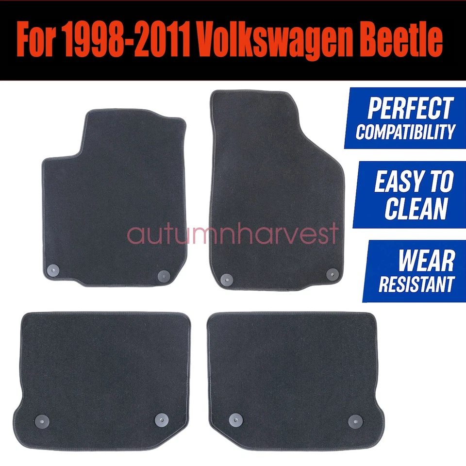 Alfombrillas alfombrillas delanteras y traseras terciopelo negras 4 piezas para Volkswagen Beetle 1998-2011 Foto 3 de 4