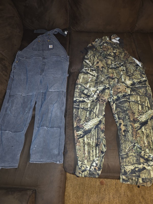 Carhartt R01 Gray Double knee bibs and RedHead camo bibs 3X