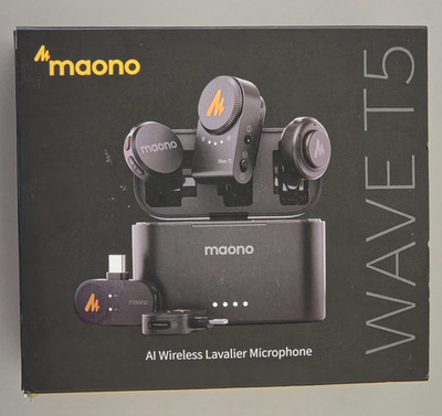 Maono Wave T5 Lavalier Microphone, AI Noise Reduction, Wireless, Black