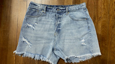 Womens High-Rise Cut Off Denim Shorts Size 12 Button Fly 80's Style Distressed