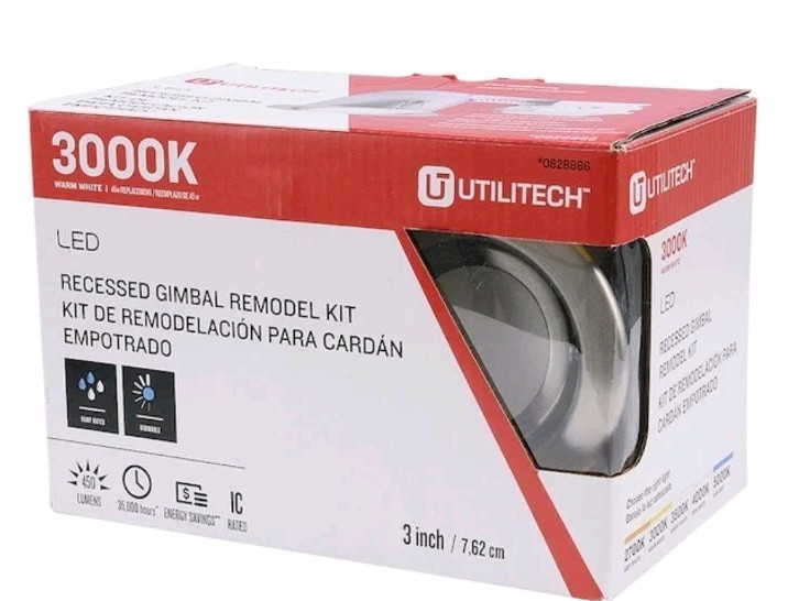 Utilitech LED WHITE Recessed Retrofit Gimbal Downlights 3000k Remodel Kit 3”