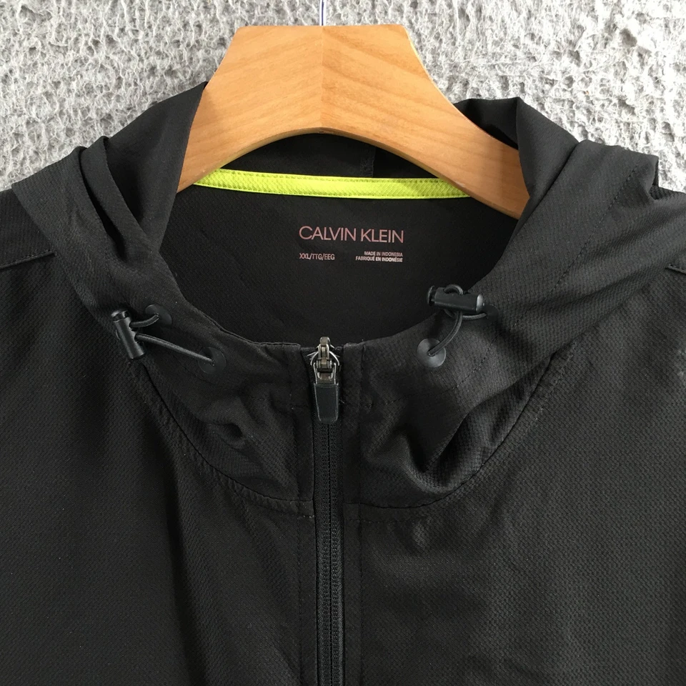 Chaqueta Abrigo de Lluvia Calvin Klein Cremallera Completa para Hombres 2XL Negra Manga Larga Bolsillo con Capucha Foto 3 de 4