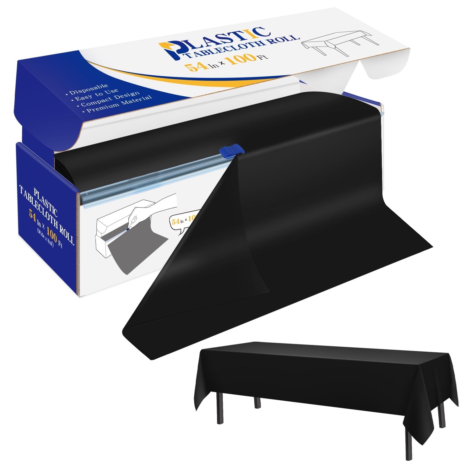 Roll Black Disposable Table Cloth 54 In X 100 Ft, Plastic...