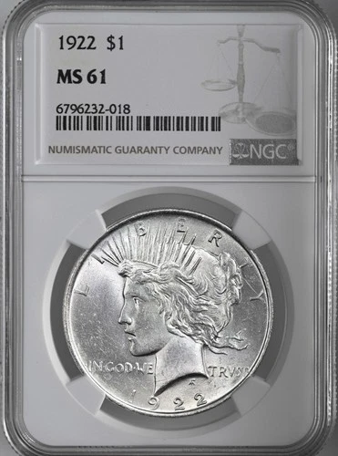 1922-P  $1 PEACE SILVER DOLLAR  "PHILADELPHIA MINT"  NGC MS61 #6796232-018