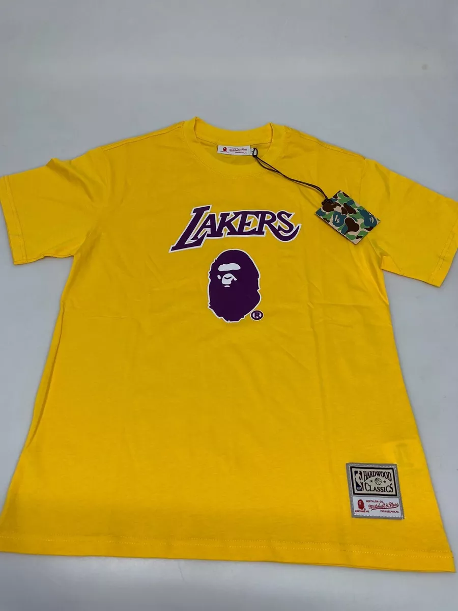 New Mitchell & Ness T-shirt Short Sleeve Yellow Lakers Bape 93 Size L Men's A56