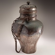 Qajar Persian Copper Water Carrier 19thC Tin Lined Hook Chain Patinated Antique