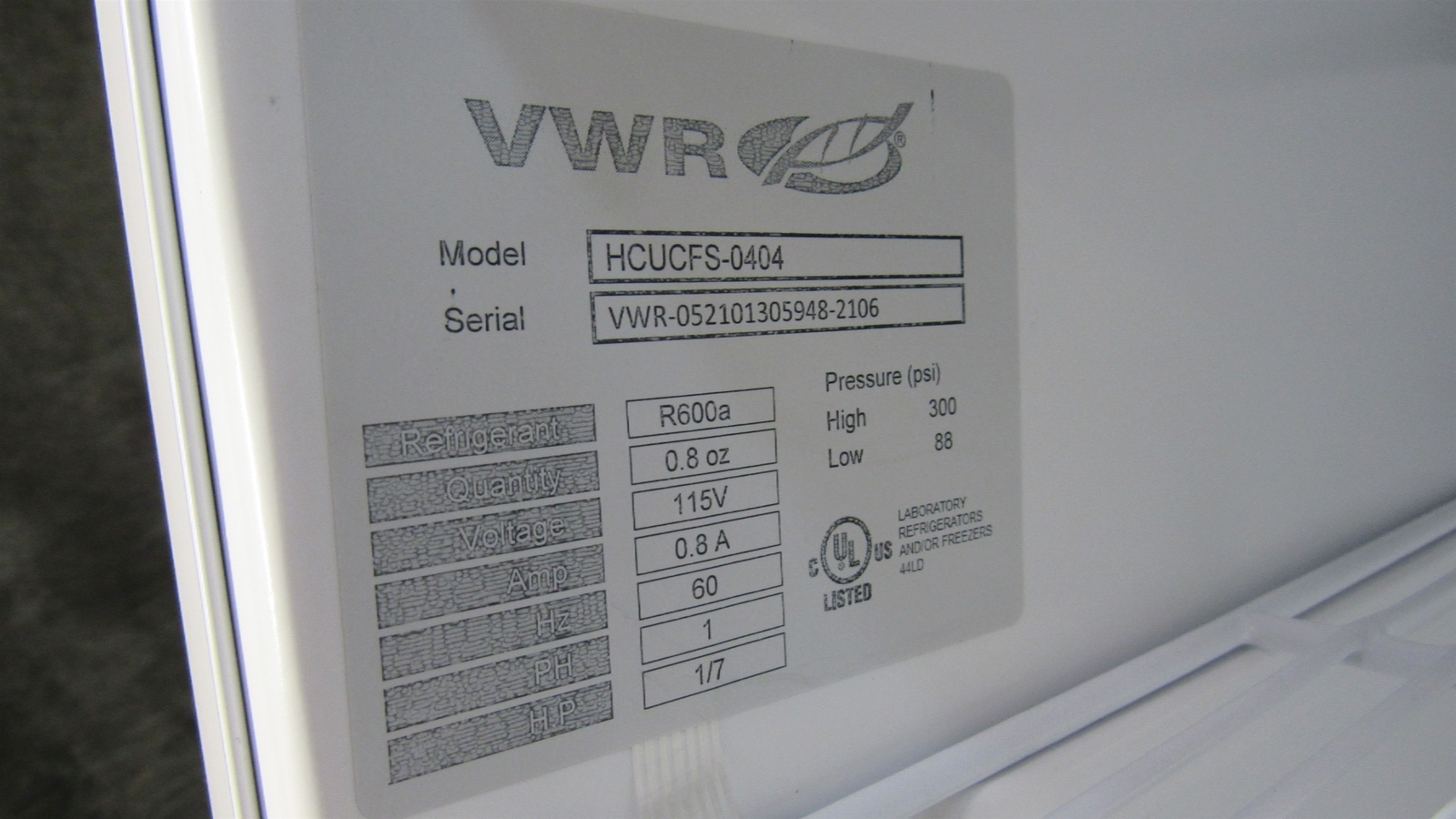 VWR HCUCFS-0404 Undercounter 10°C 5-CuFT Lab Refrigerator