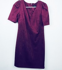 Guess Women’s Size 4 Burgundy Faux Suede Puff Sleeves Sheath Dress