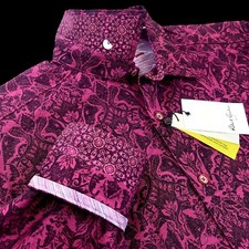 Robert Graham Floral Paisley Burgundy Black Geometric Tribal Sport Shirt 3XL