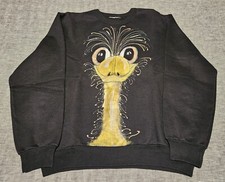 Unisex Young Teens Hand Painted Emu Jumper Yellow with Black background 