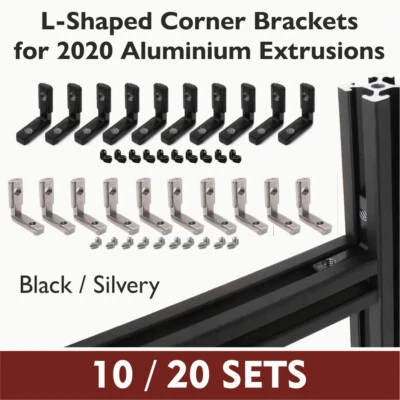 L Shape Corner Connector Brackets for T-Slot 2020 Aluminium Extrusion 10/20 Sets