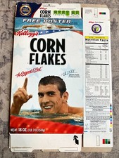 Michael Phelps Olympics Corn Flakes Cereal Box 18 Oz.