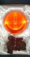 Amlong Crystal 3-inch Amber Crystal Ball with Redwood Lion Resin Stand