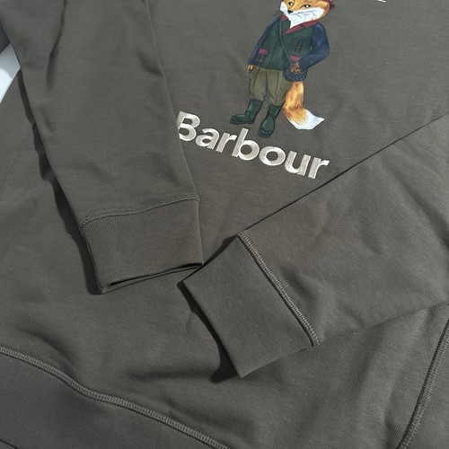 NEW Barbour x Maison Kitsune Men's Small Uniform Green Beaufort Fox Sweatshirt S - Picture 7 of 9
