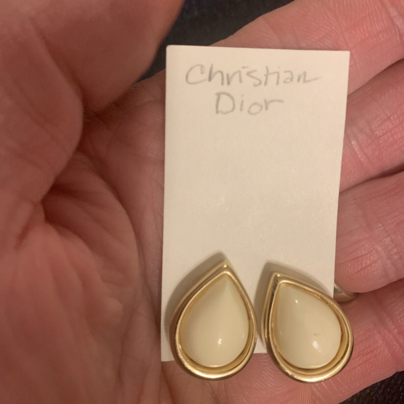 Christian Dior Ivory Teardrop Goldtone Clip On  E… - image 1