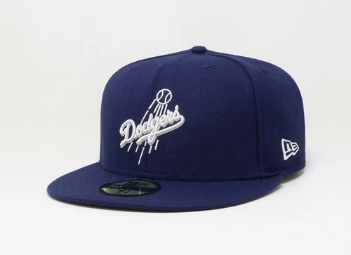 New Era 59Fifty Men Women Hat Los Angeles Dodgers Script Dark Blue Fitted Cap