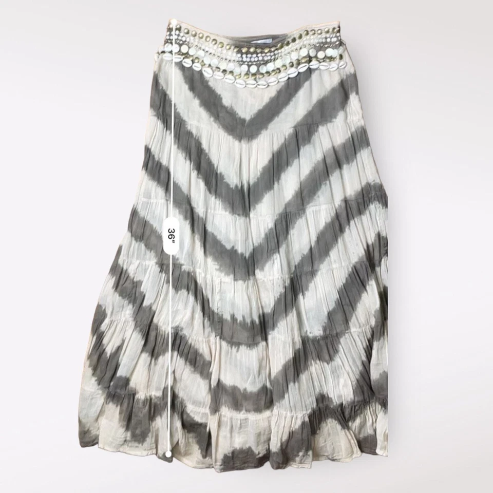 Alberto Makali Vintage Boho Tiered Sea Shell Bead Detail Maxi Skirt Size 6 - Image 4 of 4