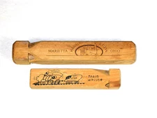 Vtg Wooden Train Whistle 8" Steam Locomotive Sound Marietta Ohio Harmar Station