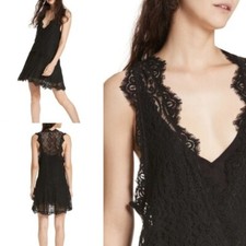 NWT Free People Heart In Two Lace Mini Dress Eyelash Fringe Black XS MSRP $108